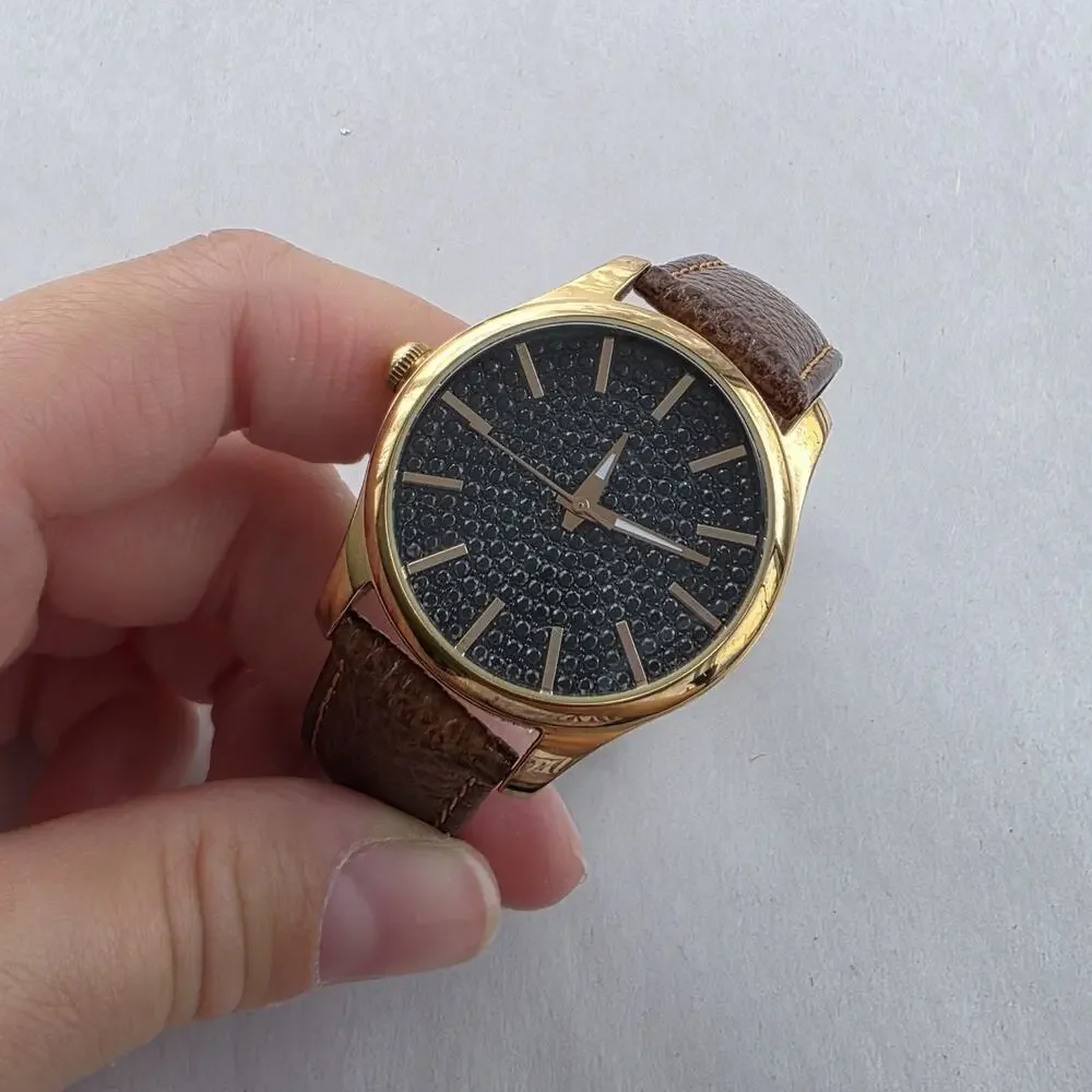 Bronzo Italia Black Spinel Stone‎ Dial Bronze Yellow Gold Watch Leather Band New
